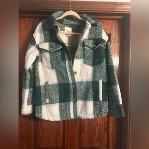 Avec Les Filles Dark Green and White Checkered Coat